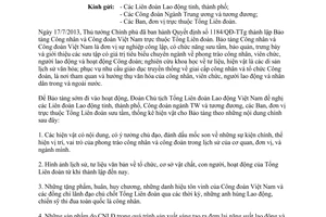 Công văn 262/TLĐ 2014 sưu tầm hiện vật tài liệu cho Bảo tàng Công nhân và Công đoàn Việt Nam