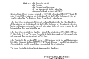 Công văn 1623/VPCP-KTN trục vớt di dời thanh thải tàu Wealthy Globe đang bị chìm tại Vũng Tàu