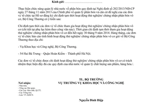 Công văn 1908/BCT-KHCN năm 2014 chỉ định tạm thời thử nghiệm chứng nhận phân bón vô cơ
