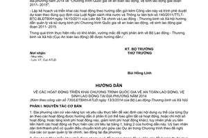 Công văn 730/LĐTBXH-ATLĐ an toàn lao động vệ sinh lao động năm 2014