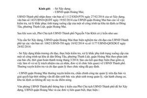 Công văn 1292/VP-QHXDGT 2014 khắc phục tình trạng xuống cấp khu tái định cư Đồng Tầu Hà Nội