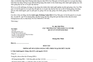 Công văn 265/BGDĐT-NGCBQLGD năm 2014 báo cáo số lượng giáo sư phó giáo sư giảng viên cao cấp