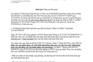 Công văn 442/QLCL-CL1 năm 2014 vướng mắc 187/2013/NĐ-CP thủ tục xuất khẩu lô hàng thủy sản