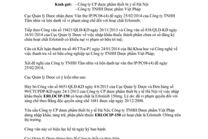 Công văn 4036/QLD-KD 2014 vi phạm sở hữu trí tuệ với hoạt chất Erlotinib