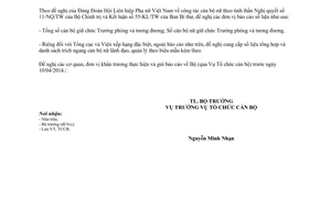 Công văn 1561/BNN-TCCB số liệu cán bộ nữ lãnh đạo quản lý Bộ Nông nghiệp Phát triển nông thôn