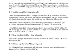 Công văn 2956/TCHQ-TXNK trả lời vướng mắc Thông tư 128/2013/TT-BTC Tổng cục Hải quan