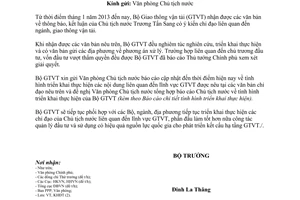 Công văn số 3238/BGTVT-KHĐT 2014 thực hiện ý kiến chỉ đạo giao thông vận tải của Chủ tịch nước