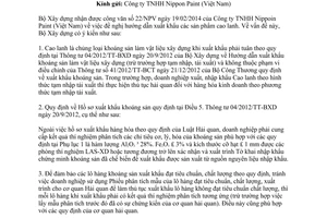 Công văn 13/BXD-VLXD hướng dẫn xuất khẩu cao lanh của Công ty TNHH NipponPaint 2014