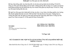 Công văn 3283/TCHQ-GSQL mã loại hình xuất nhập khẩu trên hệ thống VNACCS 2014