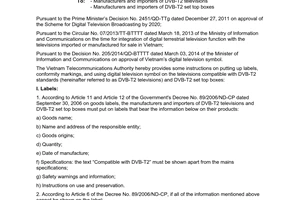 Dispatch No. 271/CVT-CL guidelines for labels conformity marking and DVB-T2 symbol 2014