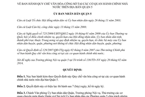 Quyết định 02/2014/QĐ-UBND văn hóa công sở tại cơ quan hành chính nhà nước Quận 5 Hồ Chí Minh