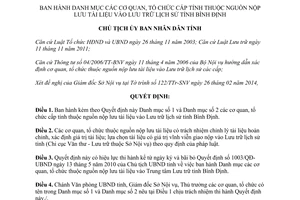 Quyết định 482/QĐ-UBND năm 2014 cơ quan tổ chức cấp tỉnh nộp Lưu trữ lịch sử Bình Định