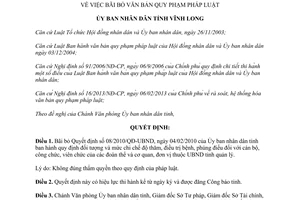 Quyết định 269/QĐ-UBND năm 2014 bãi bỏ Quyết định 08/2010/QĐ-UBND Vĩnh Long