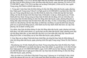 Kết luận 89-KL/TW năm 2014 tổng kết thí điểm không tổ chức Hội đồng nhân dân huyện quận phường