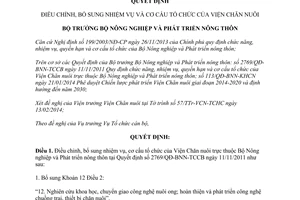 Quyết định 352/QĐ-BNN-TCCB năm 2014 điều chỉnh nhiệm vụ cơ cấu tổ chức Viện Chăn nuôi