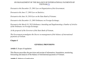 Decree No. 16/2014/ND-CP on management of the balance of international payments of Vietnam