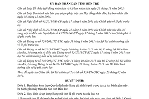 Quyết định 03/2014/QĐ-UBND Bảng giá tính lệ phí trước bạ xe hai ba bánh gắn máy tỉnh Bến Tre