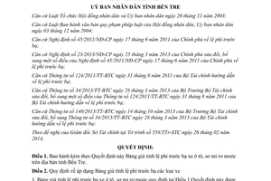 Quyết định 04/2014/QĐ-UBND Bảng giá tính lệ phí trước bạ xe ô tô sơ mi rơ moóc tỉnh Bến Tre