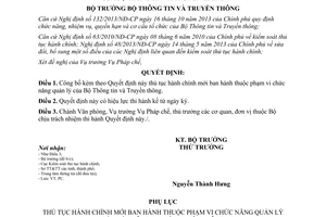 Quyết định 207/QĐ-BTTTT năm 2014 công bố thủ tục hành chính chức năng quản lý Bộ Thông tin