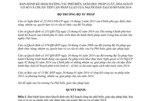 Quyết định 486/QĐ-BTP năm 2014 Kế hoạch phổ biến giáo dục pháp luật hòa giải ở cơ sở