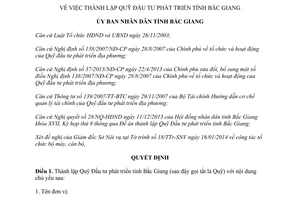 Quyết định 95/QĐ-UBND năm 2014 thành lập Quỹ Đầu tư phát triển tỉnh Bắc Giang