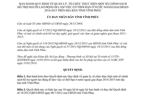 Quyết định 12/2014/QĐ-UBND chính sách hỗ trợ lao động làm việc có thời hạn ở nước ngoài Vĩnh Phúc 2014