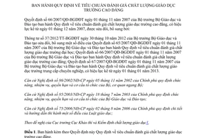 Văn bản hợp nhất 08/VBHN-BGDĐT tiêu chuẩn đánh giá chất lượng giáo dục trường cao đẳng