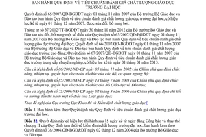 Văn bản hợp nhất 06/VBHN-BGDĐT tiêu chuẩn đánh giá chất lượng giáo dục trường đại học