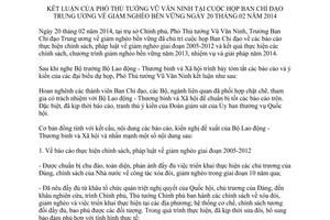 Thông báo 89/TB-VPCP năm 2014 kết luận Phó Thủ tướng tại cuộc họp BCĐ Trung ương giảm nghèo bền vững