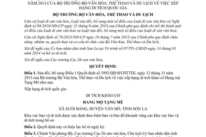 Quyết định 523/QĐ-BVHTTDL xếp hạng di tích khảo cổ Hang mộ Tạng Mè 2014