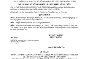 Quyết định 362/QĐ-BNN-QLCL năm 2014 quản lý chất lượng vật tư nông nghiệp an toàn thực phẩm