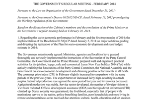Resolution No. 14/NQ-CP the Government’s regular meeting February 2014