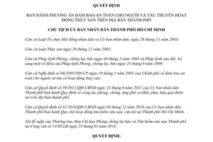 Quyết định 1028/QĐ-UBND đảm bảo an toàn cho người tàu thuyền hoạt động thủy sản Hồ Chí Minh 2014