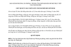 Quyết định 1026/QĐ-UBND phòng tránh ứng phó khi bão đổ bộ trực tiếp vào Hồ Chí Minh 2014