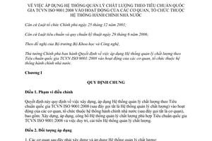 Quyết định 19/2014/QĐ-TTg quản lý chất lượng TCVN ISO 9001:2008 hệ thống hành chính nhà nước