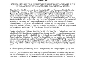 Thông báo 94/TB-VPCP năm 2014 thực hiện phối hợp Chính phủ Mặt trận tổ quốc Văn phòng Chính phủ