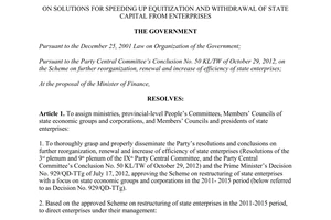 Resolution No. 15/NQ-CP dated 2014 solutions for speeding up equitization withdrawal of state capital