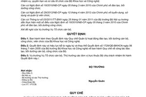 Quyết định 352/QĐ-BKHCN năm 2014 quy chế đào tạo cán bộ công chức Bộ Khoa học Công nghệ