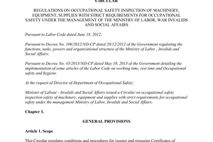 Circular No. 06/2014/TT-BLĐTBXH occupational safety inspection of machinery equipment supplies