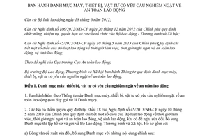 Thông tư 05/2014/TT-BLĐTBXH danh mục máy thiết bị vật tư yêu cầu an toàn lao động