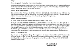 Thông tư 07/2014/TT-BLĐTBXH 27 quy trình kiểm định kỹ thuật an toàn lao động thiết bị