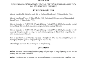 Quyết định 10/2014/QĐ-UBND Quy chế phát ngôn cung cấp thông tin cho báo chí Thừa Thiên Huế