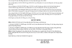 Quyết định 460/QĐ-UBND năm 2014 bãi bỏ Chỉ thị 10/2007/CT-UBND 10/2007/CT-UBND Tiền Giang