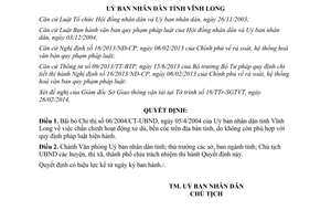 Quyết định 291/QĐ-UBND 2014 bãi bỏ Chỉ thị 06/2004/CT-UBND Vĩnh Long