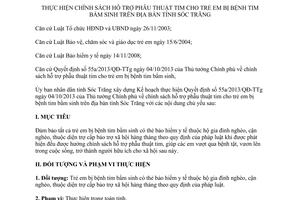 Kế hoạch 20/KH-UBND 2014 hỗ trợ phẫu thuật tim cho trẻ em bị bệnh tim bẩm sinh Sóc Trăng