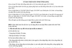 Quyết định 05/2014/QĐ-UBND mức lãi suất cho vay tín dụng đầu tư của Quỹ Đầu tư phát triển Vĩnh Long