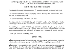 Quyết định 04/2014/QĐ-UBND bảng giá cho thuê nhà thuộc sở hữu nhà nước tỉnh Vĩnh Long