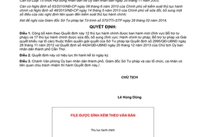 Quyết định 668/QĐ-UBND 2014 công bố thủ tục hành chính mới sửa đổi Sở Tư pháp Cần Thơ