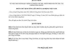 Quyết định 270/QĐ-TLĐ năm 2014 phân cấp phân phối nguồn thu tài chính công đoàn