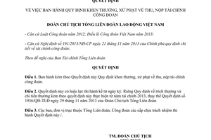 Quyết định 271/QĐ-TLĐ năm 2014 khen thưởng xử phạt thu nộp tài chính công đoàn